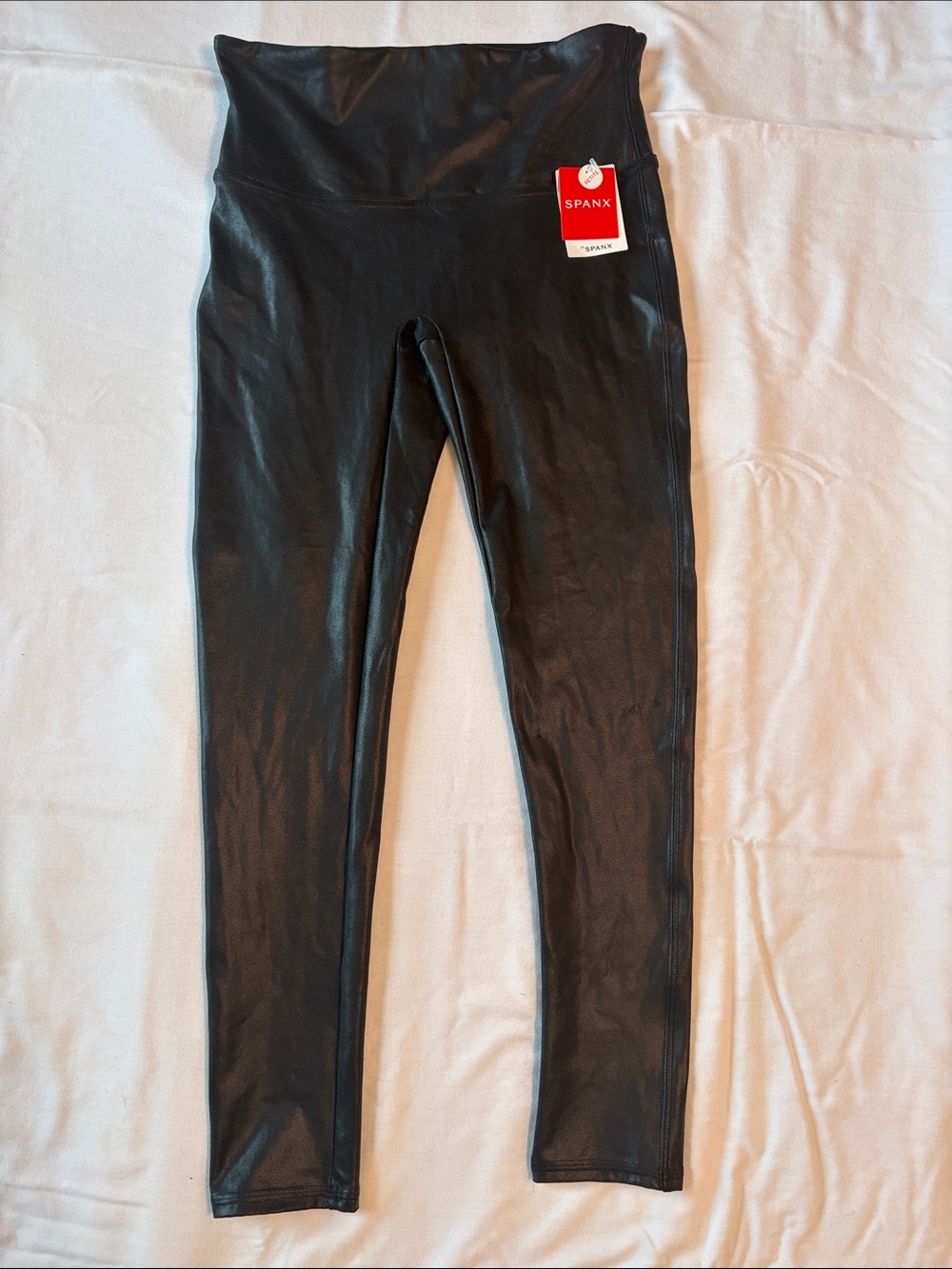 Spanx Faux Leather Leggings Black High Rise Petite Large Shaping Skinny Pants